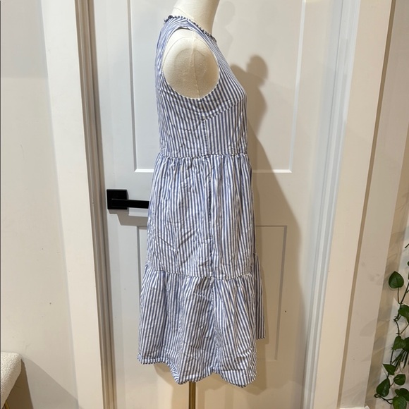 J. Crew Size 0 Blue Sleeveless Midi Dress Striped Tiered Lined Pockets Cotton. - Picture 5 of 10